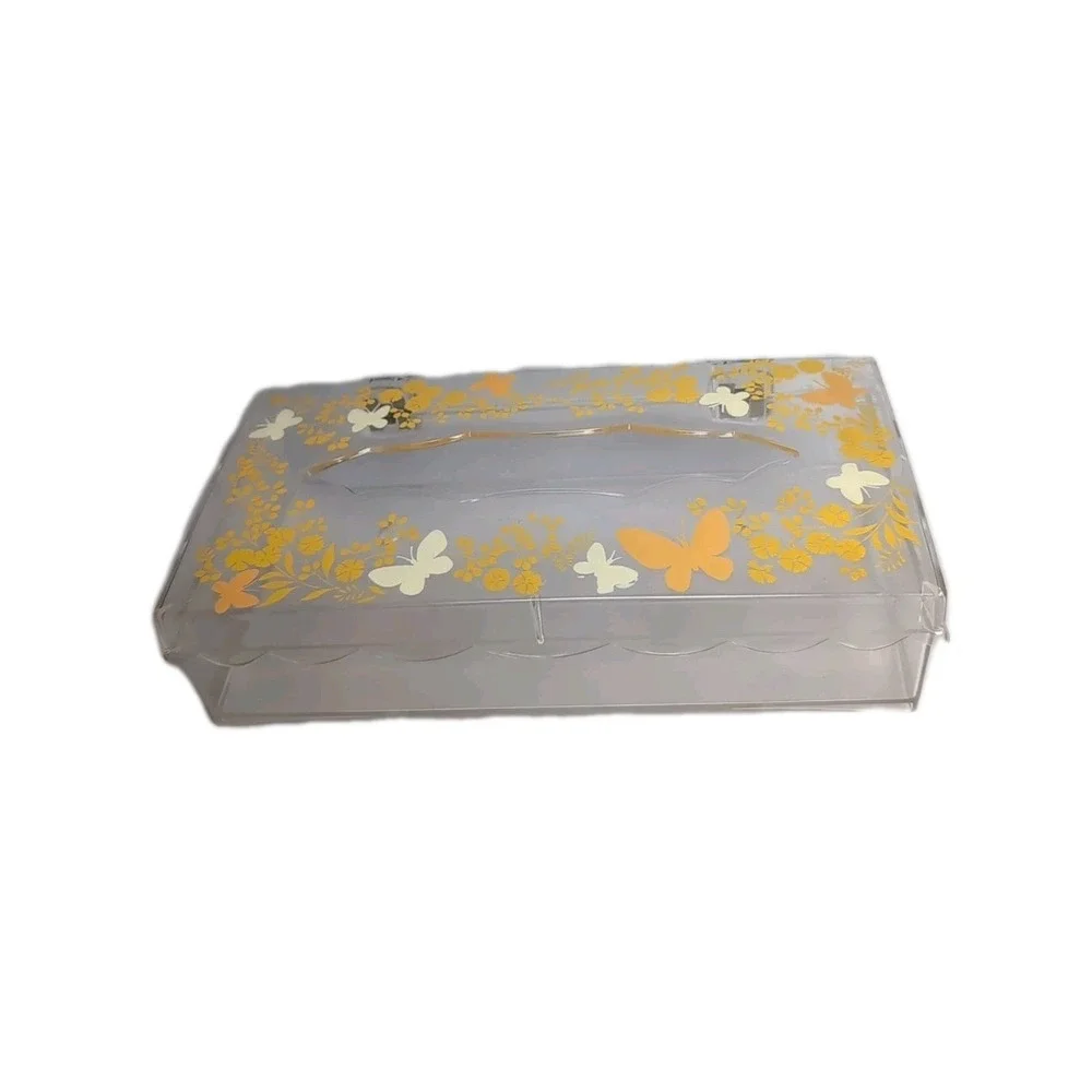 Wolff Acrylic Tissue Box Holder Mount Yellow/Cream Butterflies 10